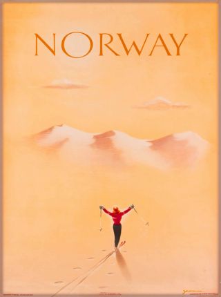 Norway Norwegian Scandinavia Vintage Ski Travel Advertisement Art Poster