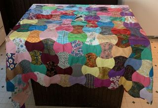 Colorful Vintage Bow Tie Quilt Top Unfinished