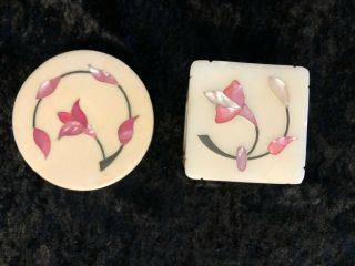 Vintage Soapstone Trinket Boxes With Mother Of Pearl Inlay - 2