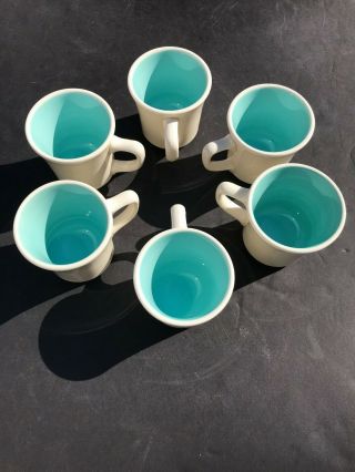 Vtg Set Of 6 Taylor Made Mugs Cups Turquoise Aqua White 8 Oz Restaurant Ware Usa