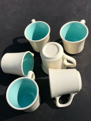 VTG Set of 6 Taylor Made Mugs Cups Turquoise Aqua White 8 oz Restaurant Ware USA 2