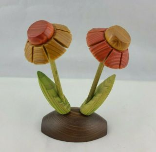 Vintage Cypress Wood Carved Flowers Florida Souvenir