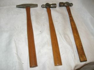 3 Vintage Ball Peen Hammers Wood Handles