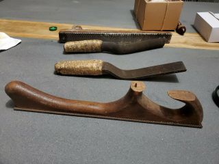 4 Vintage Auto Body Flat 14 " File Rasps Wood Handle Tool