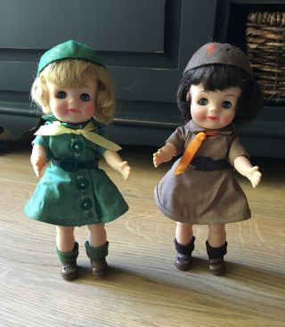 Effanbee 8 " Girl Scout And Brownie Dolls (2) Vintage 1965 Girl Scouts