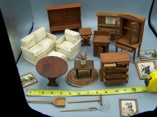 11 Vintage Miniature Doll House Wood Furniture Tilt Table Sofa Chair Deacon Benc
