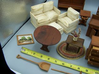 11 Vintage Miniature Doll House Wood Furniture Tilt Table Sofa Chair Deacon Benc 2