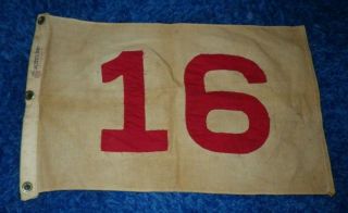 Old Vintage Bulldog Golf Course Flag Number 16 Red On White / Tan Uncleaned Rare