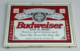 Vintage Budweiser Beer Mirror Framed Bar Sign 16 X 21 Inches Man Cave