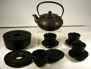 Vtg Teavana Japanese Cherry Cast Iron Tea Pot With Infuser Coasters Cups Trivets