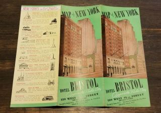 1941 Hotel Bristol 129 W 48th York City Vintage Travel Brochure Ny Large Map