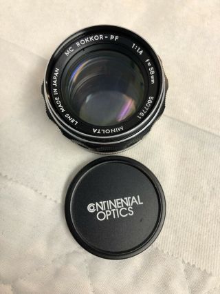 Vintage Minolta Lens Mc Rokkor - Pf 1.  4 58mm