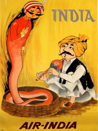 Air India Snake Charmer Vintage Travel Advertisement Art Poster Print