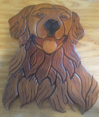 Vintage Wooden Hand Carved Dog Wood Plaque Wall Hanging 16”