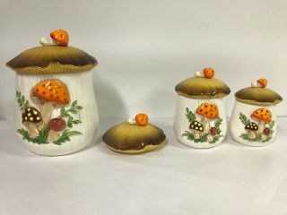 Vintage 1976 Sears,  Roebuck & Co.  Merry Mushroom Canister Jar Set