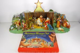 Vintage Christmas Manger Nativity Set Cardboard Cut Out Stand Up Usa 743