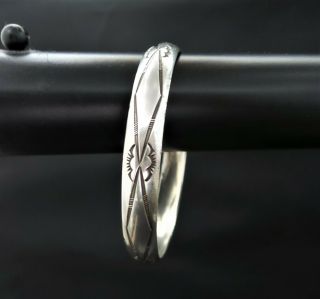 Vintage Navajo Sterling Silver Stamped Bangle Bracelet
