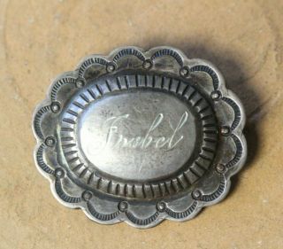 Vintage Navajo Native American Sterling Silver Concho Engraved Isabel Brooch
