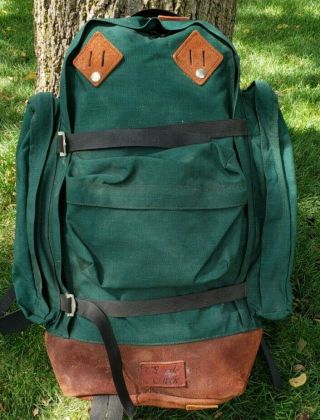 Vintage Eagle Creek Internal Frame Backpack,  Metal Hardware,  Leather Bottom