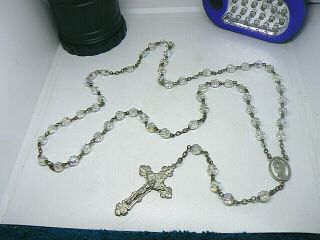 A Gorgeous Clear Crystal Glass Bead Roman Catholic Vintage 5 Decade Holy Rosary
