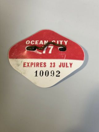1977 Ocean City Nj Seasonal Beach Tag Badge Pin Beach Access Vacation Summer