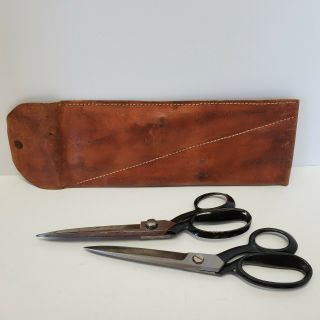 Vintage Wiss Inlaid 20 Industrial Scissors Shears 10.  25 " With Leather Holder
