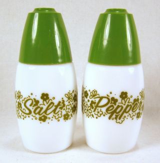 Vintage Corelle Salt & Pepper Shakers Spring Blossom/crazy Daisy Green Tops Mcm