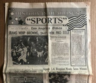 Vintage 1979 Los Angeles Times Sports History Headlines Lakers Rams Dodgers