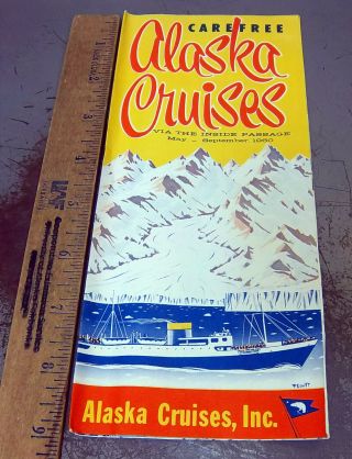 Vintage 1960 Carefree Alaska Steamship Travel Brochure,  Great Retro Artwork