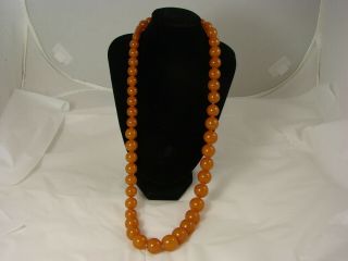 Vintage Russian Baltic Amber Orange Graduated Bead Necklace W Bead Screw Clasp