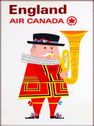England Air Canada Great Britain United Kingdom Vintage Airline Travel Poster