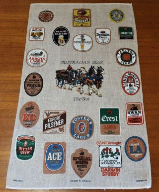 Vintage Retro Souvenir Linen Tea Towel - Australian Beer