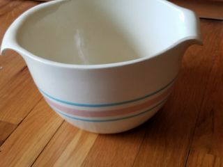 Vintage Mccoy Pottery 2 Quart Mixi N Pour Bowl Pink Blue Bands Stripes Oven Ware
