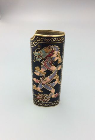 Vintage Cloisonne Brass Chinese Dragon Cigarette Lighter Cover/case/sleeve