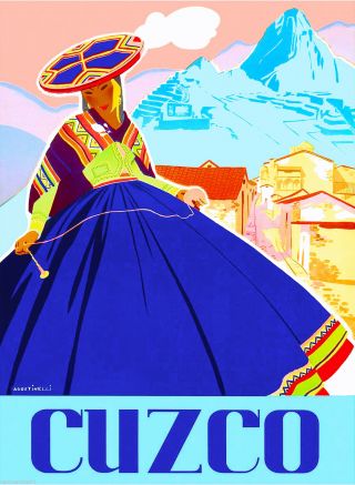 Peru Incas Machu Picchu Cusco Cuzco South America Vintage Travel Poster Print