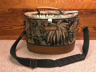 Vintage American Tourister Floral Green Tan Tapestry Makeup Train Case Luggage