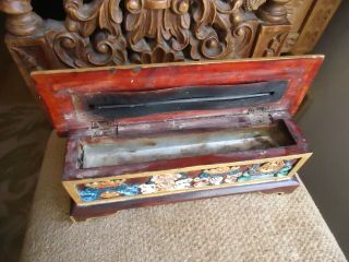 Vintage COFFIN BOX INCENSE BURNER Hand Carved Wood 2