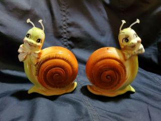Vintage Enesco Anthropomorphic Snappy The Snail Salt And Pepper Shakers
