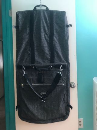 Vintage Kipling Fold - Over Grey Nylon Travel Hanging Garment Bag Luggage