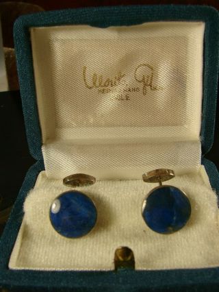 Vintage Morita Gil Chiliean 950 Silver Lapis Lazuli Cuff Links In Orig.  Box Sceb4