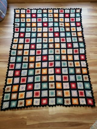 Vintage Crochet Afghan Granny Squares Throw Lap Blanket Handmade 68 " X 48 "