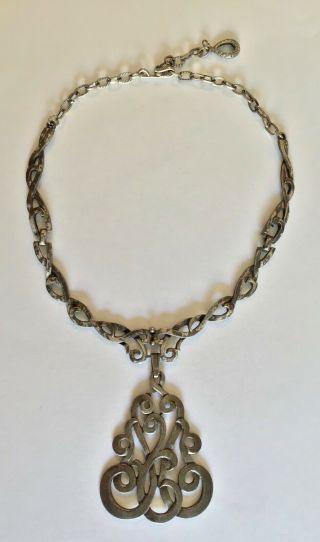 Vintage Pewter Statement Necklace And Pendant