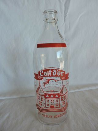 Vintage French Lait D’or Milk Bottle Clear With Red Decoration