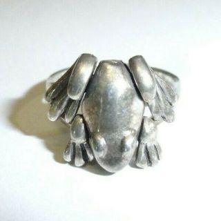 Vintage Sterling Silver 925 Bull Frog Ring Size 8 Moveable Hands & Legs Toad