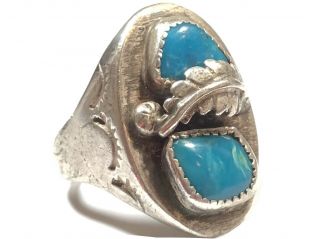 Vintage Men’s Native American Sterling Silver Turquoise Ring - Size 12