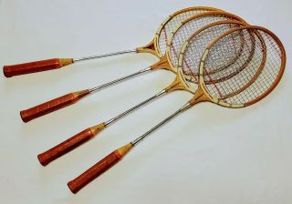 4 Vintage Wood/steel Sportcraft Thunder Badminton Racquets Tournament - Exc.  Cond.