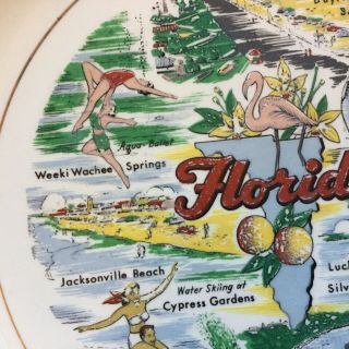Vintage Florida State Souvenir Decorative Plate 9” Gold Border Pre - 1971 3