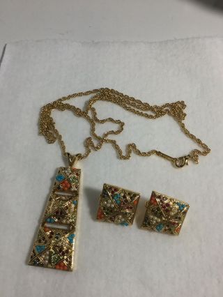 Vintage D’orlan Gold Plated Multi Colored Swarovski Crystal And Seed Bead Set