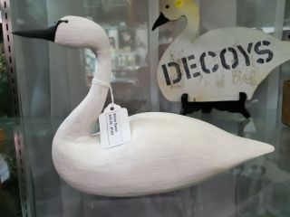 Vintage White Swan Decoy Signed " Davis " 1988