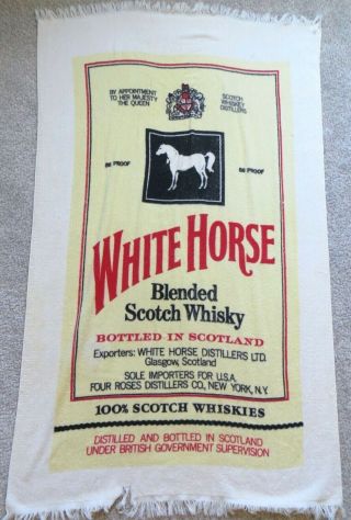 Vintage White Horse Fine Old Scotch Whiskey Cannon Cotton Beach Towel 1960s?